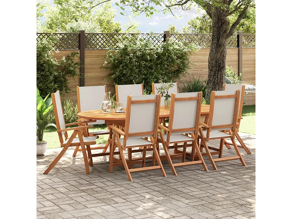 9 pcs conjunto de jantar para jardim acácia maciça e textilene