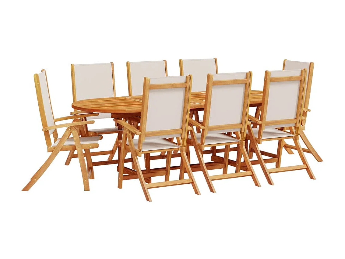 9 pcs conjunto de jantar para jardim acácia maciça e textilene