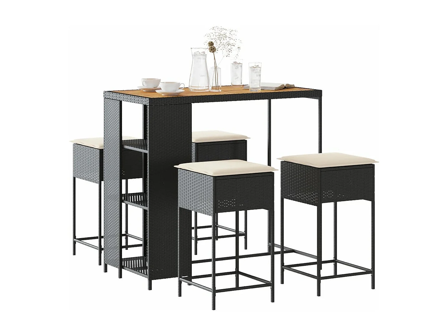 Ensemble de bar de jardin 5 pcs avec coussins noir poly rotin