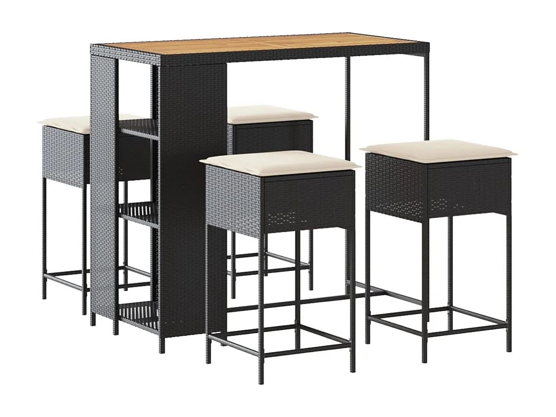 Ensemble de bar de jardin 5 pcs avec coussins noir poly rotin