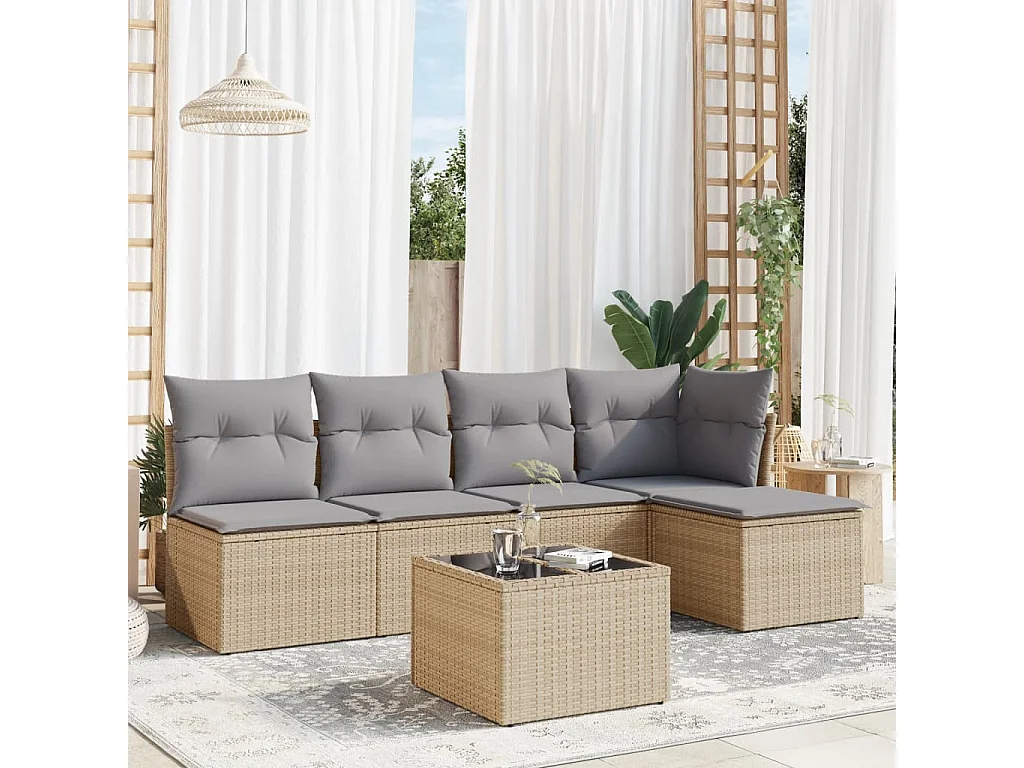 Salon de jardin avec coussins 6 pcs beige résine tressée