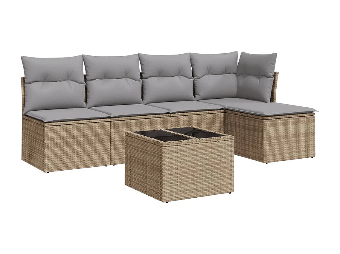 Salon de jardin avec coussins 6 pcs beige résine tressée