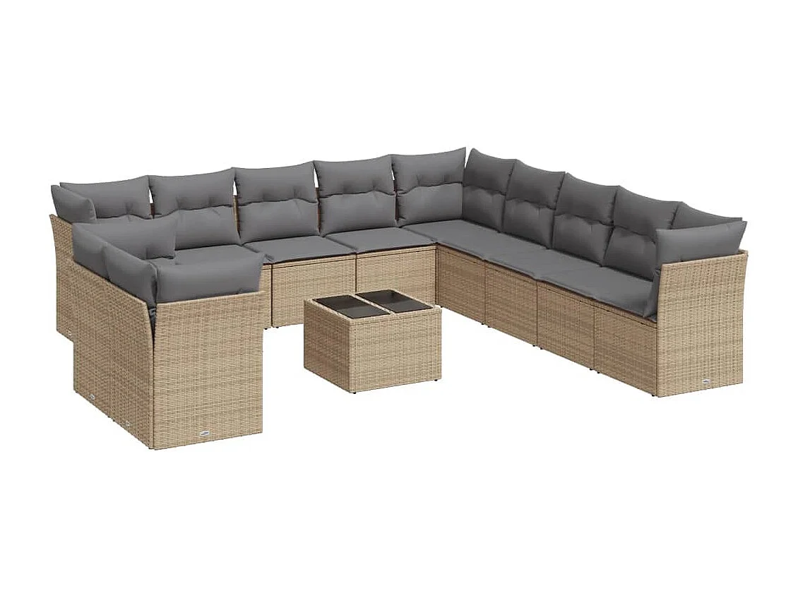 Salon de jardin avec coussins 12 pcs beige résine tressée