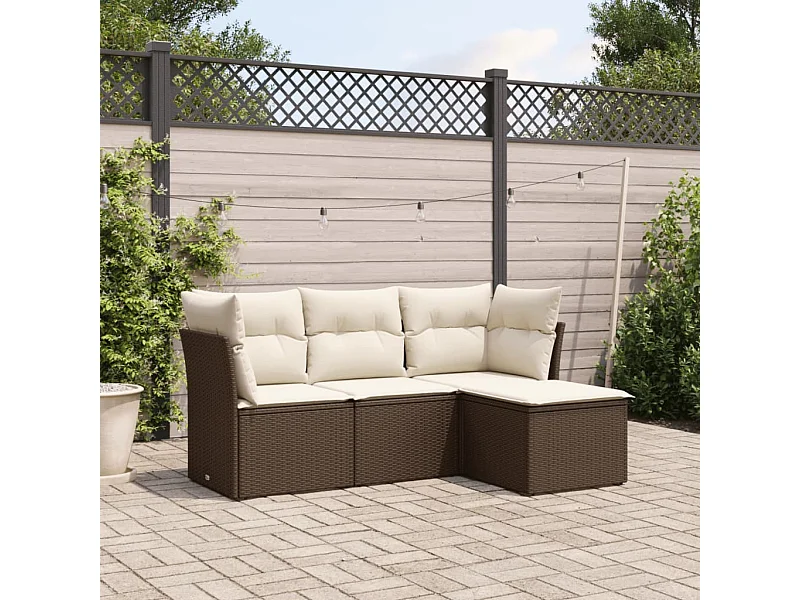Set de sofás de jardín 4 pzas y cojines ratán sintético marrón