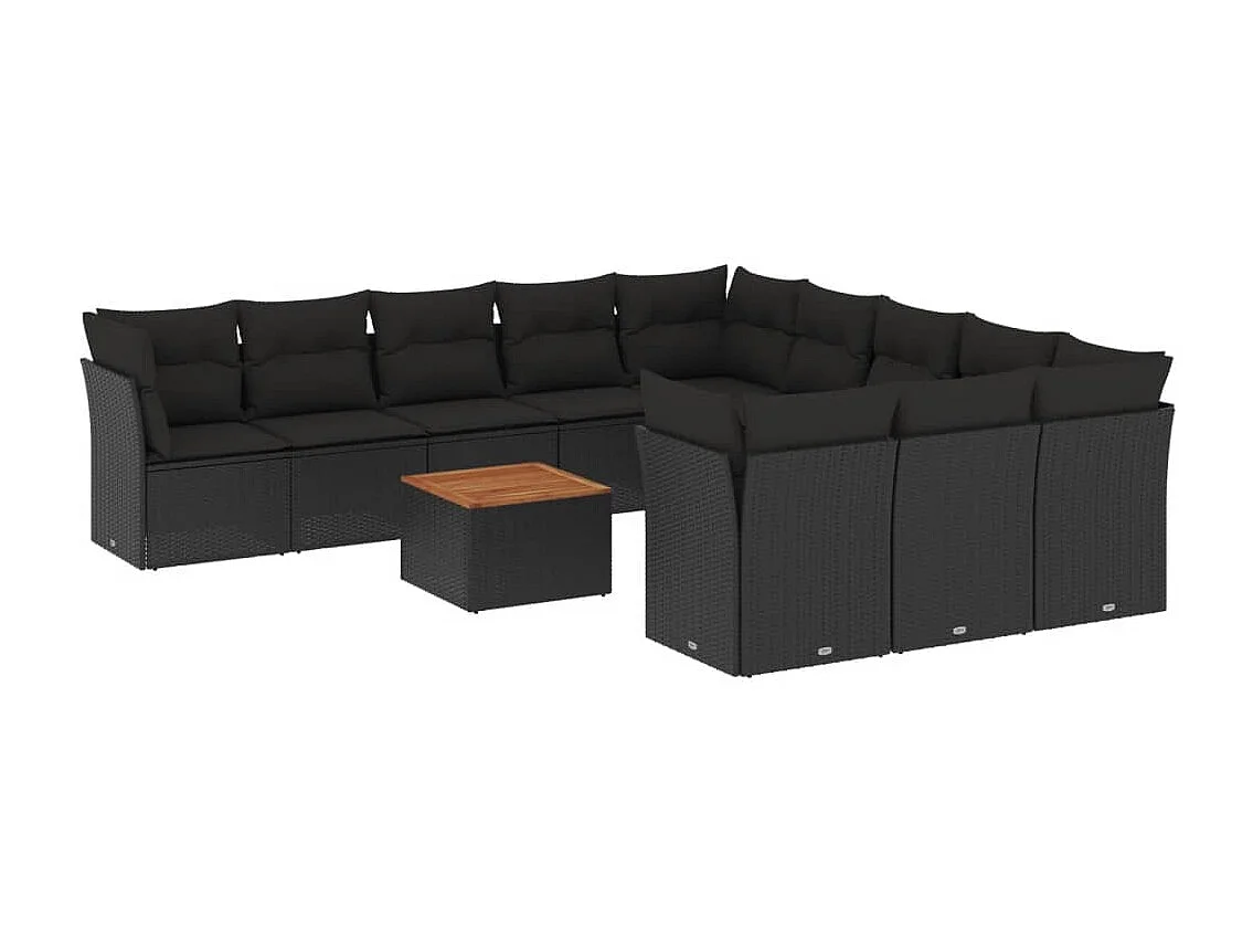 12-tlg. Garten-Sofagarnitur mit Kissen Schwarz Poly Rattan