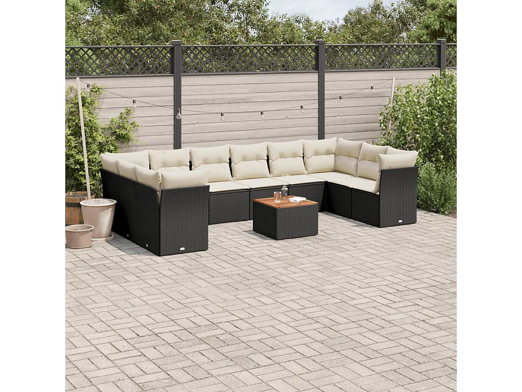 Set Divani da Giardino 11 pz con Cuscini in Polyrattan Nero
