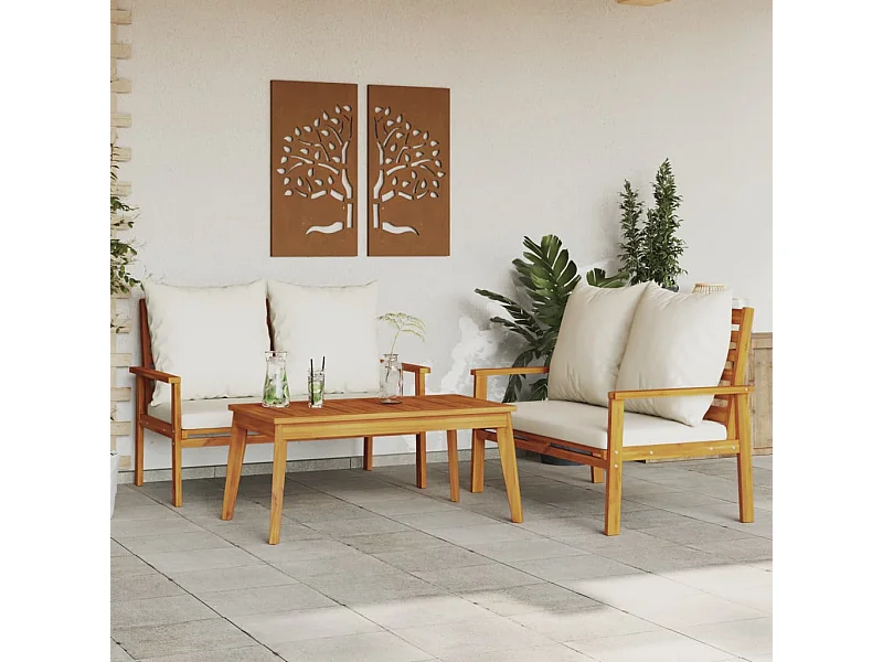 Set Mobili da Giardino 3pz con Cuscini Legno Massello di Acacia