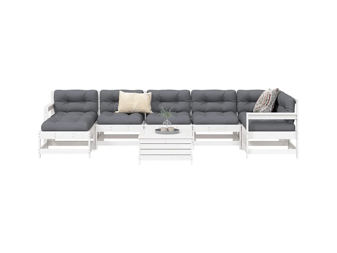 Salon de jardin 8 pcs blanc bois de pin massif