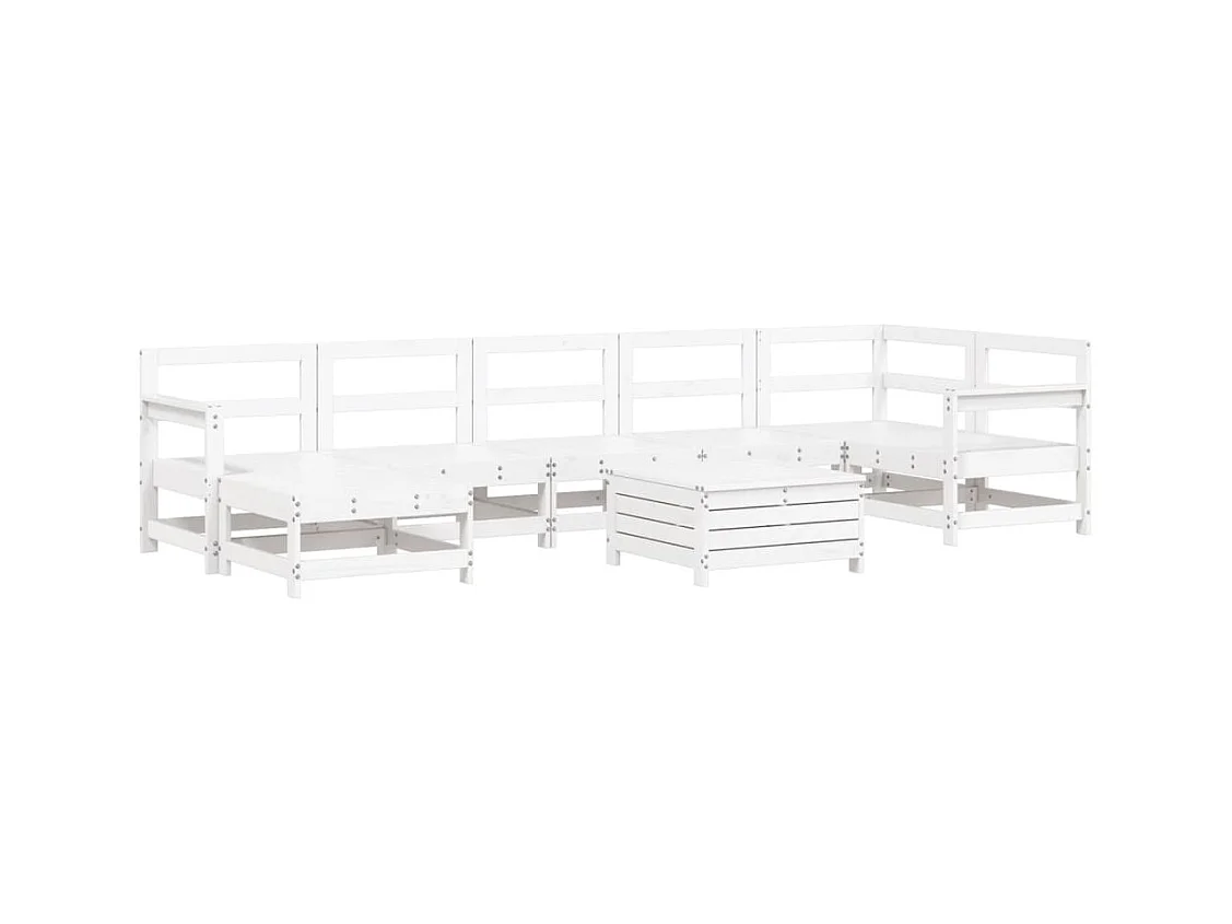 Salon de jardin 8 pcs blanc bois de pin massif