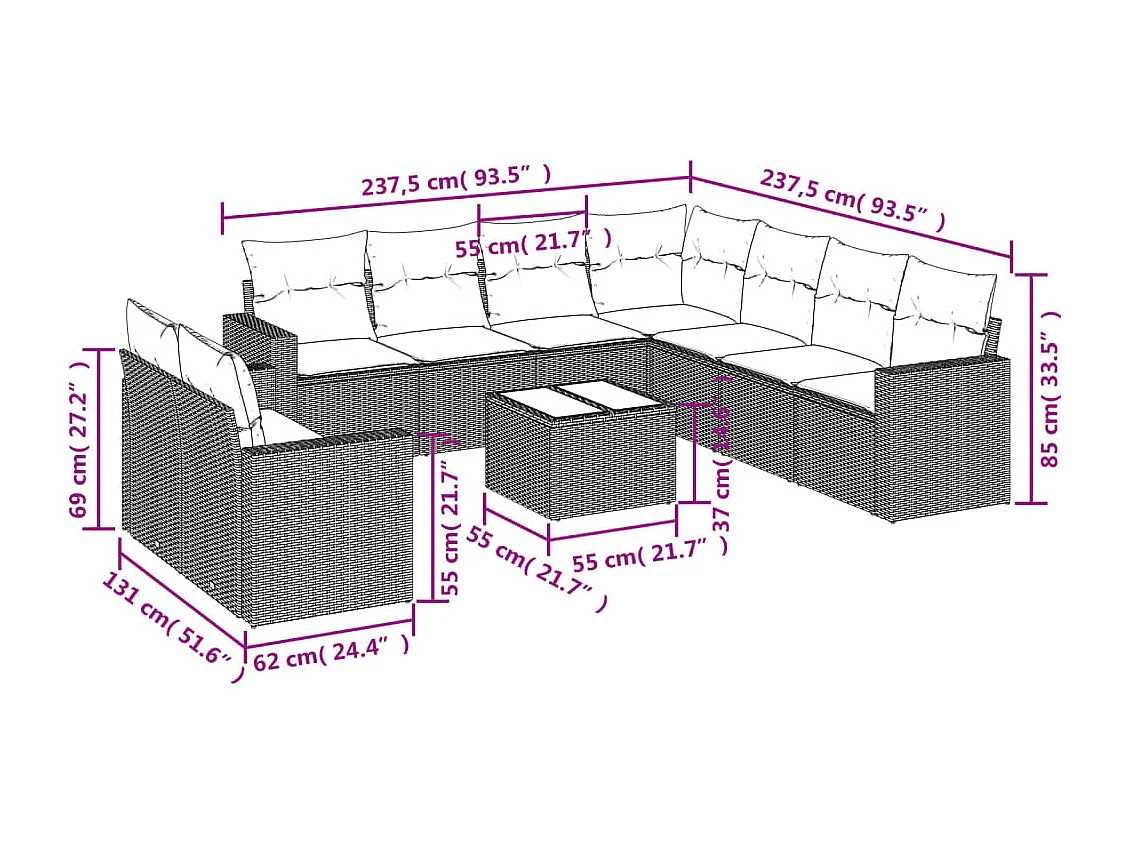 Set Divano da Giardino 10 pz con Cuscini Beige in Polyrattan
