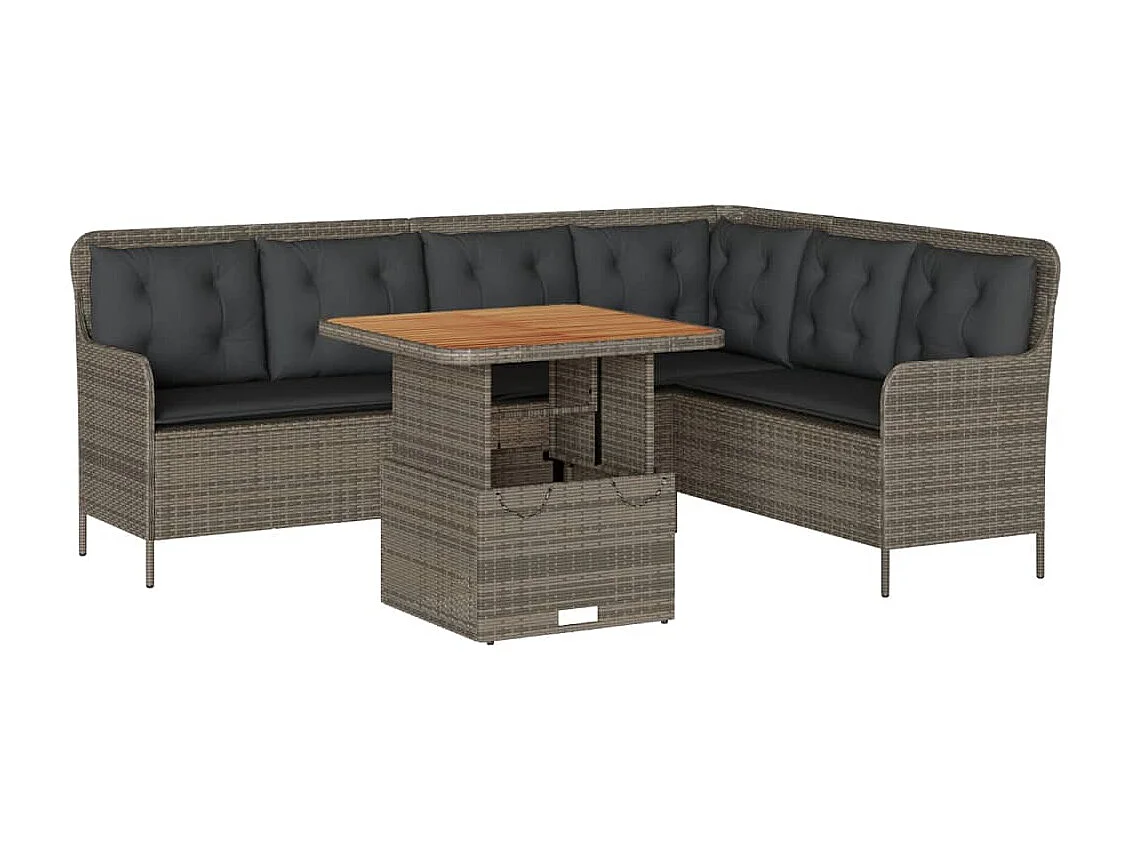 Salon de jardin 2 pcs avec coussins Gris Résine tressée