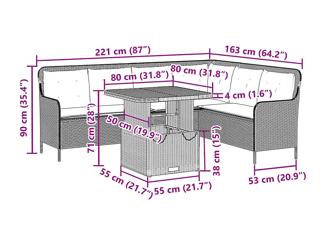 Salon de jardin 2 pcs avec coussins Gris Résine tressée