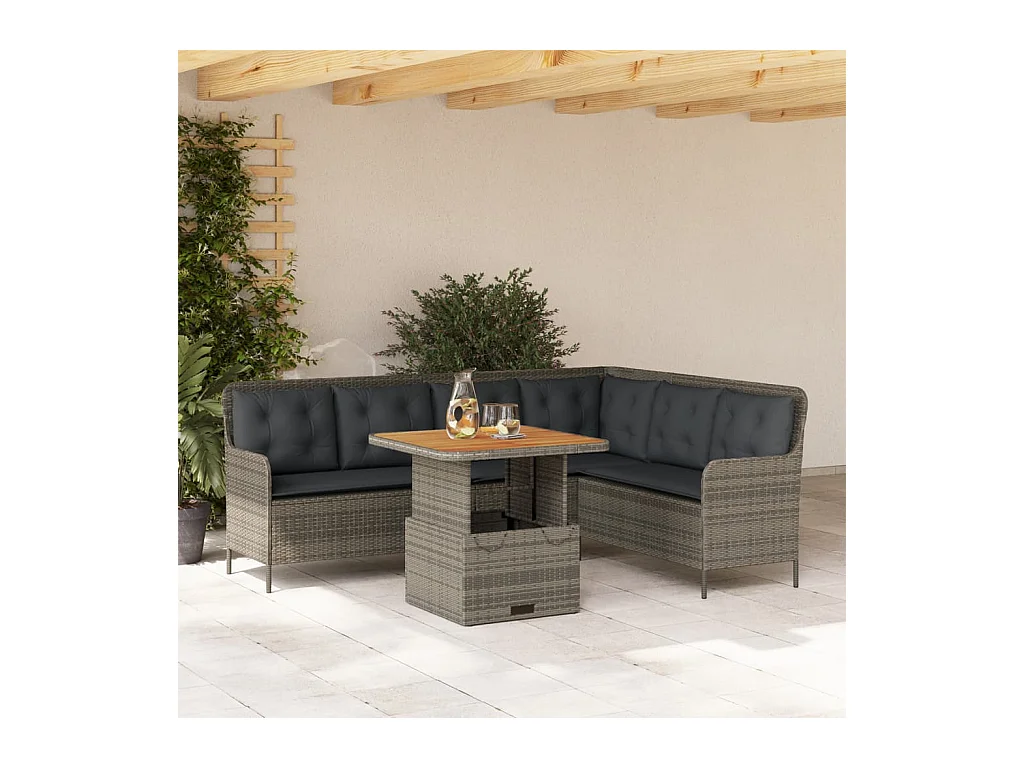 Salon de jardin 2 pcs avec coussins Gris Résine tressée