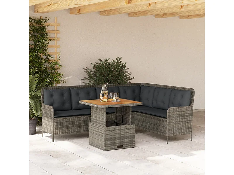 2-delige Loungeset met kussens poly rattan grijs