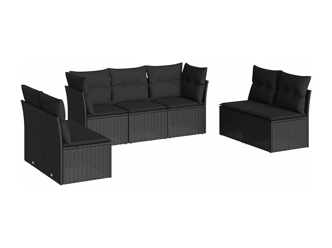 7-tlg. Garten-Sofagarnitur mit Kissen Schwarz Poly Rattan