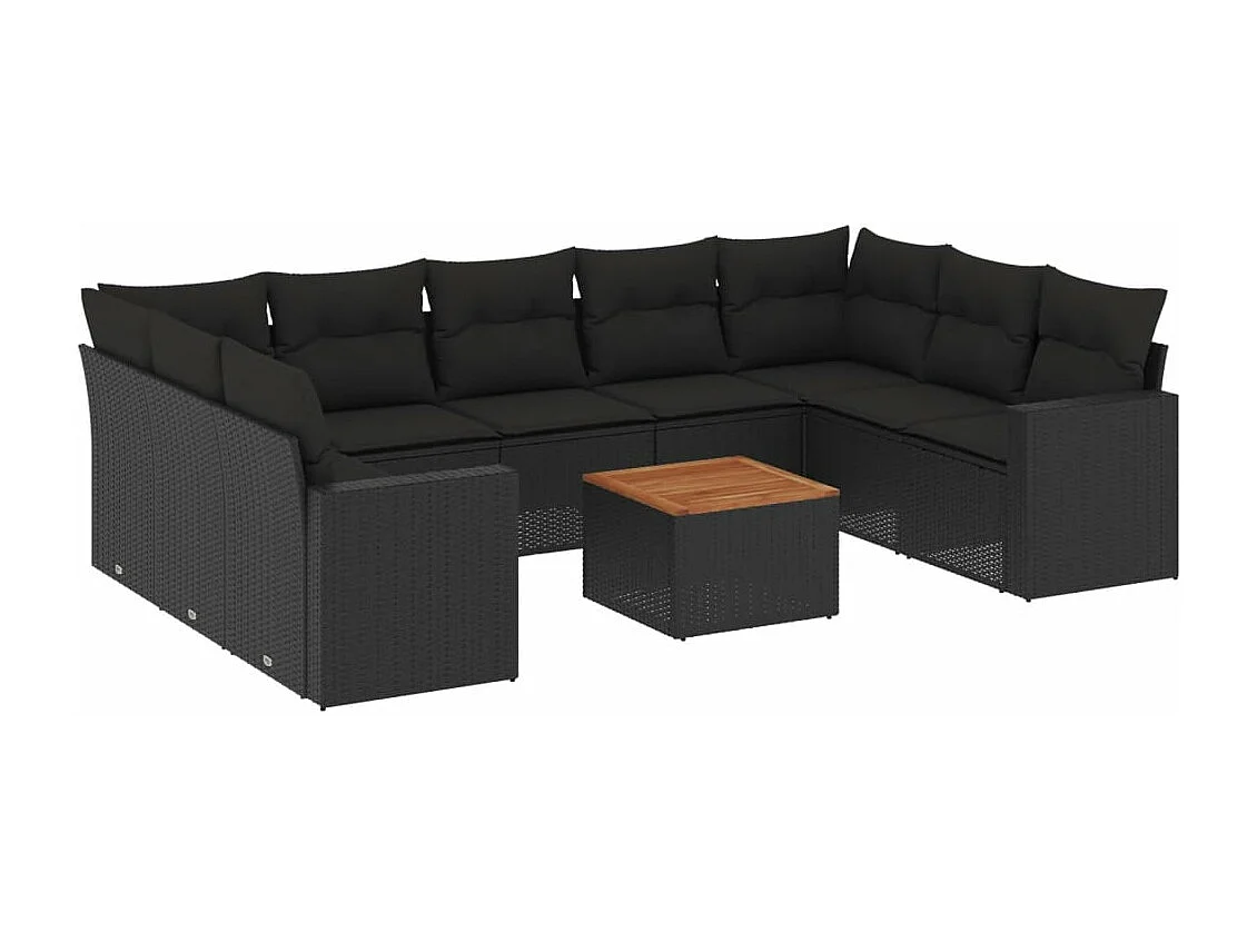 10-tlg. Garten-Sofagarnitur mit Kissen Schwarz Poly Rattan