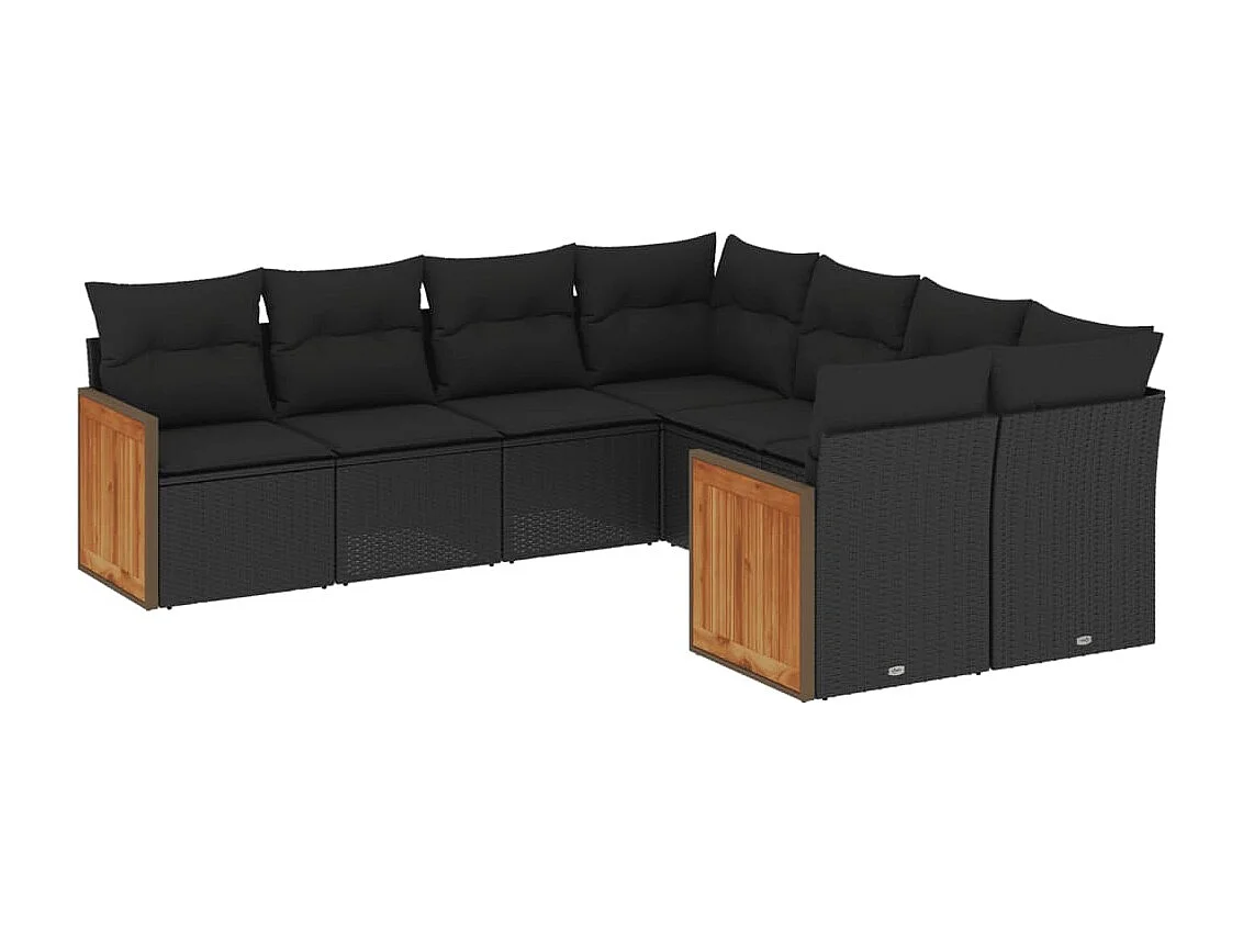 8-tlg. Garten-Sofagarnitur mit Kissen Schwarz Poly Rattan