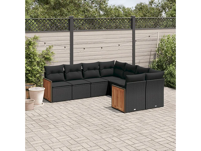 8-tlg. Garten-Sofagarnitur mit Kissen Schwarz Poly Rattan