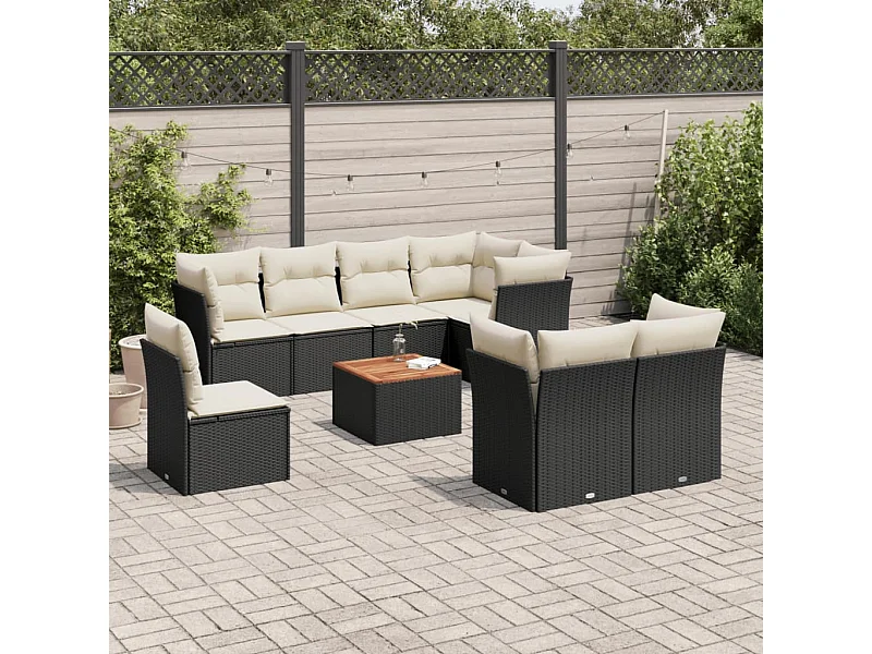 9-tlg. Garten-Sofagarnitur mit Kissen Schwarz Poly Rattan