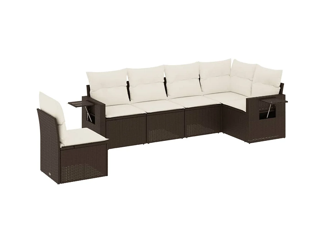 6-tlg. Garten-Sofagarnitur mit Kissen Braun Poly Rattan