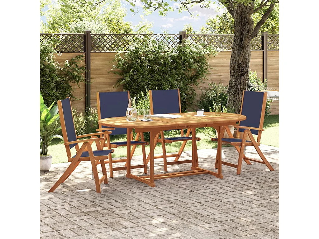 5 pcs conjunto de jantar para jardim acácia maciça e textilene