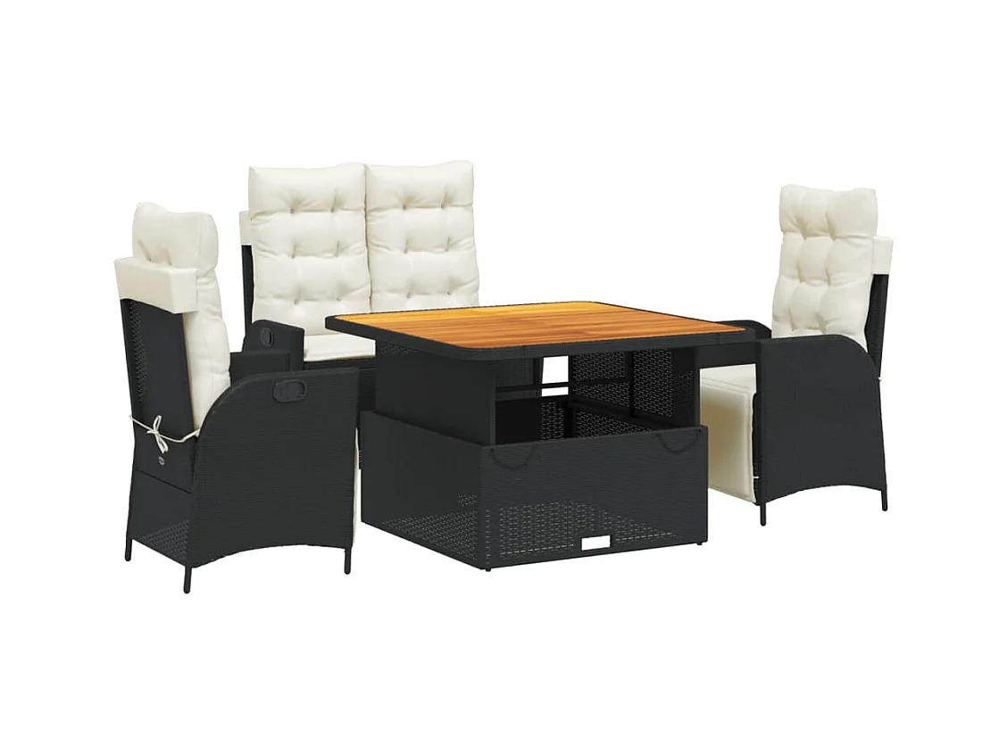Ensemble à manger de jardin 4 pcs avec coussins noir