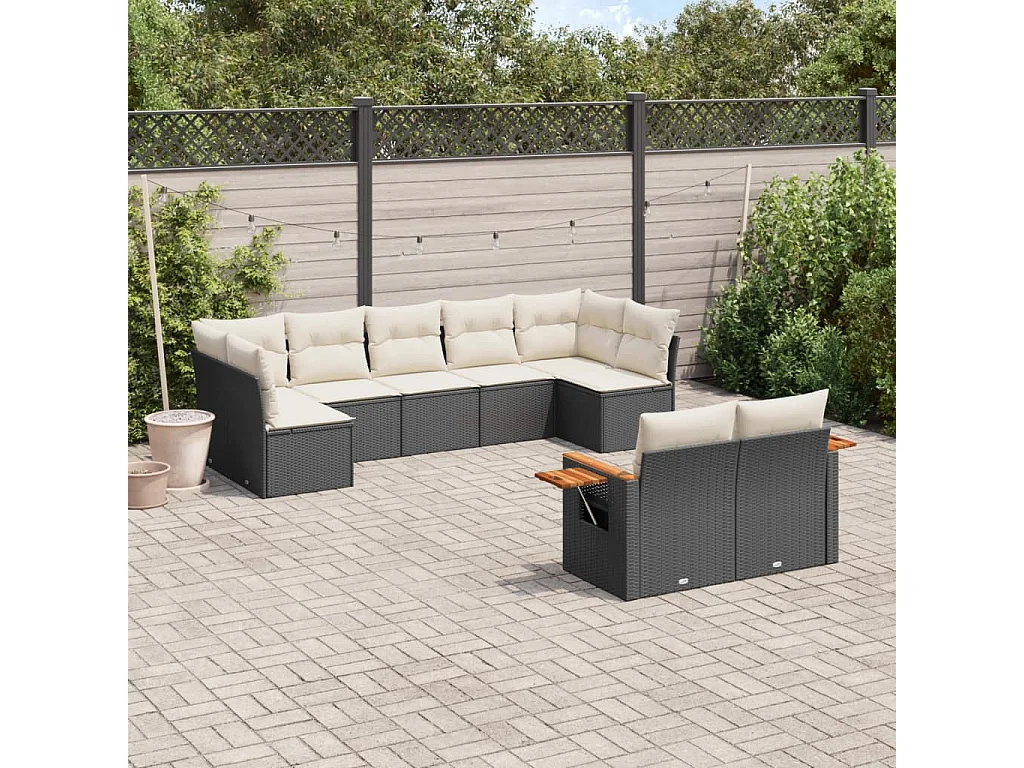 9-tlg. Garten-Sofagarnitur mit Kissen Schwarz Poly Rattan