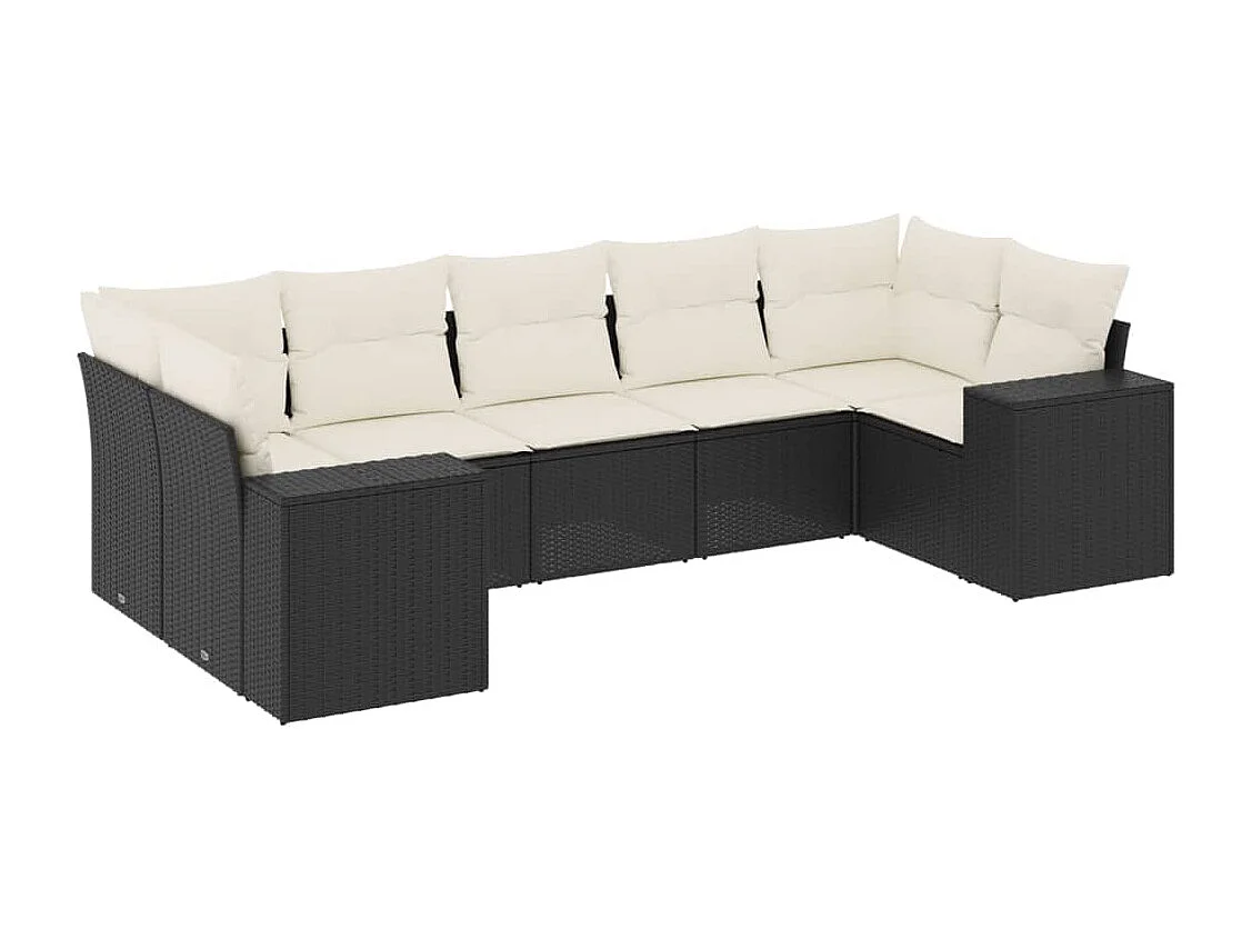 Salon de jardin 7 pcs avec coussins noir résine tressée