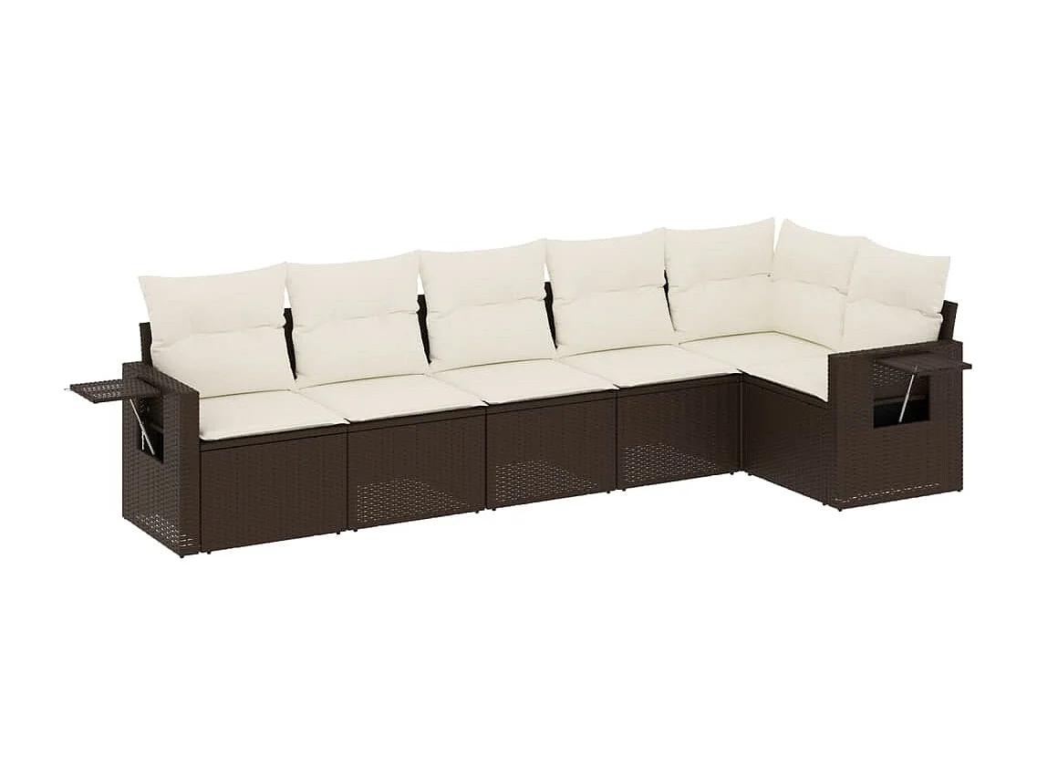 6-delige Loungeset met kussens poly rattan bruin