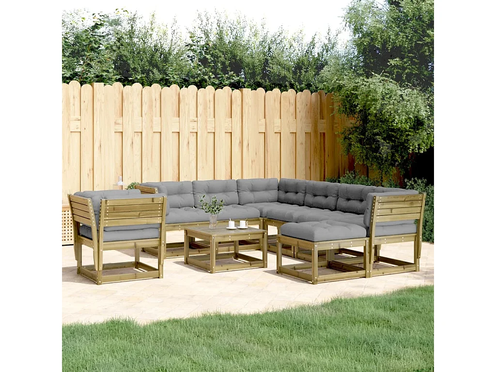 Salon de jardin 8 pcs avec coussins bois de pin imprégné