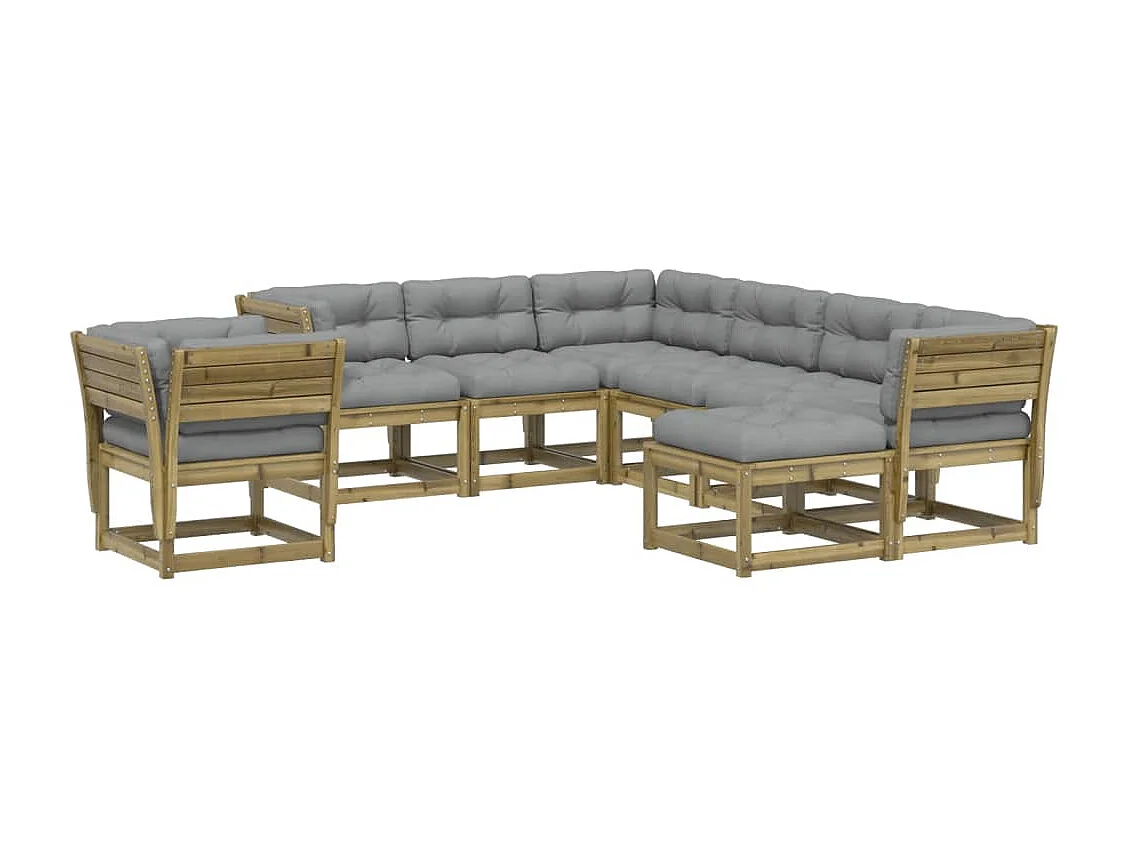 Salon de jardin 8 pcs avec coussins bois de pin imprégné