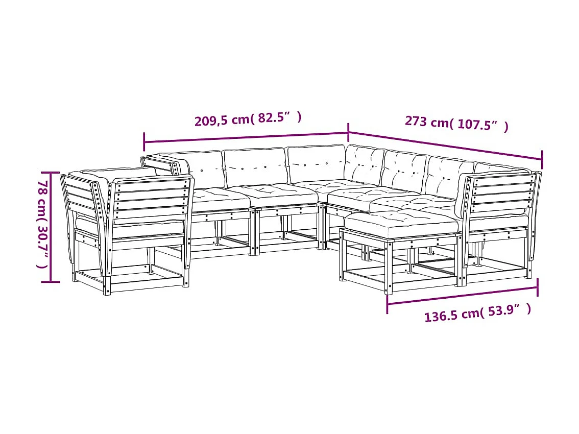 Salon de jardin 8 pcs avec coussins bois de pin imprégné