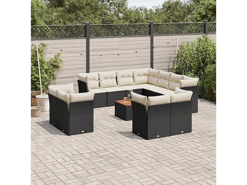 12-tlg. Garten-Sofagarnitur mit Kissen Schwarz Poly Rattan