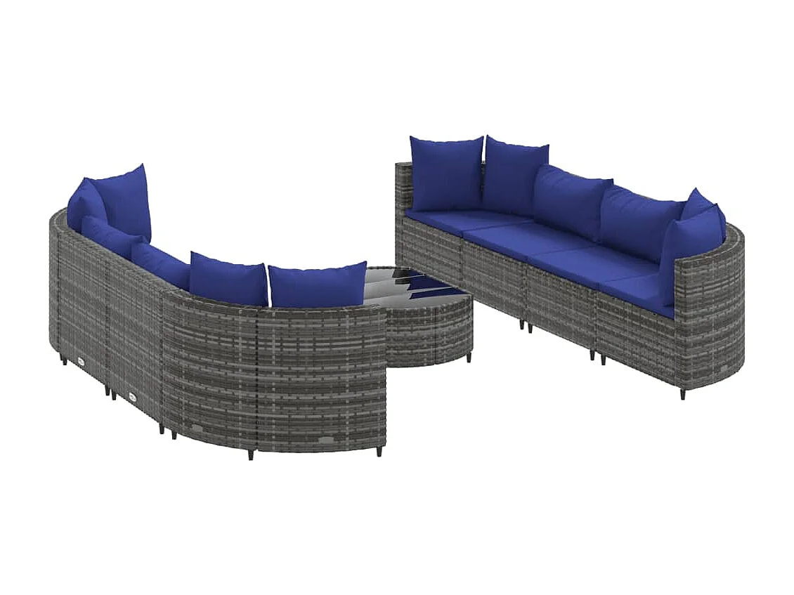 9-tlg. Garten-Sofagarnitur mit Kissen Grau Poly Rattan
