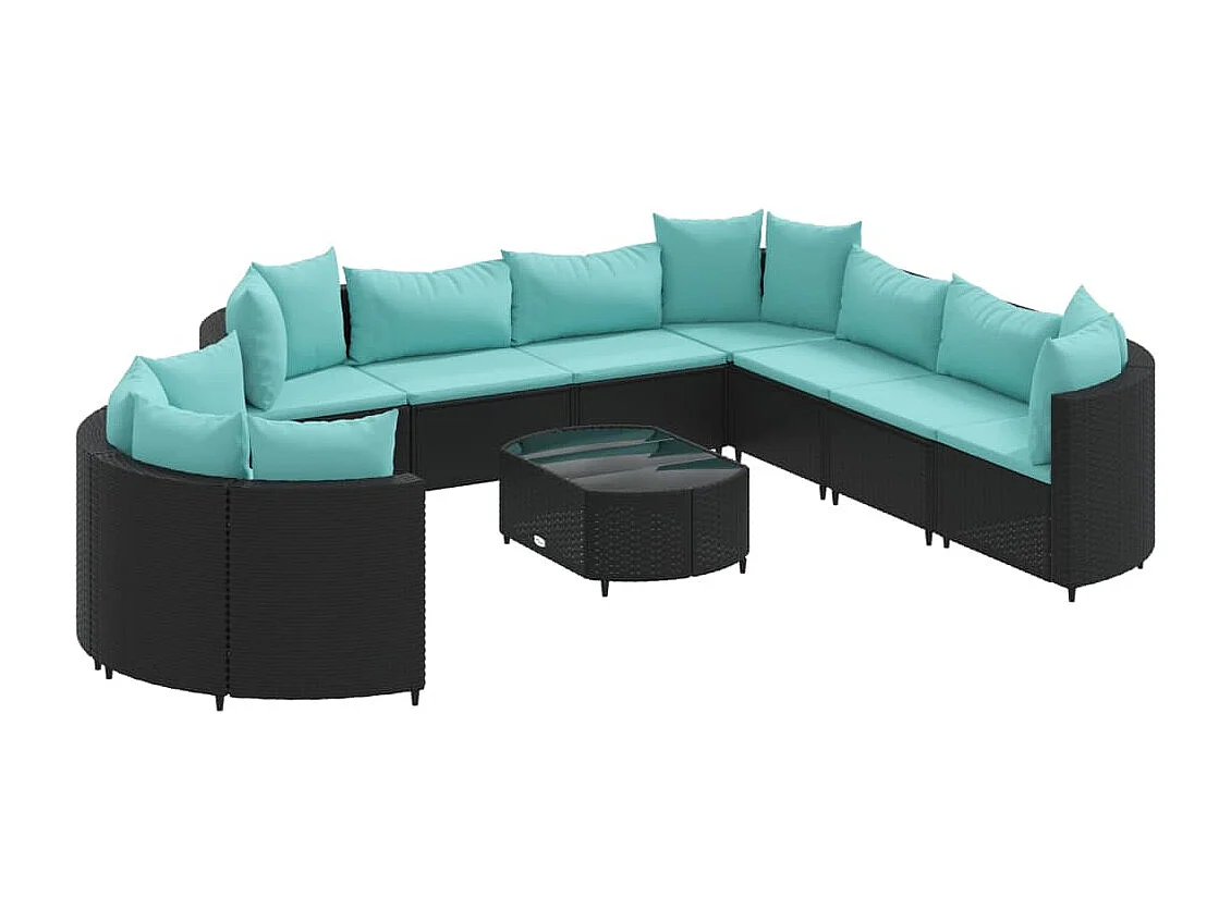 Salon de jardin 10 pcs avec coussins noir résine tressée