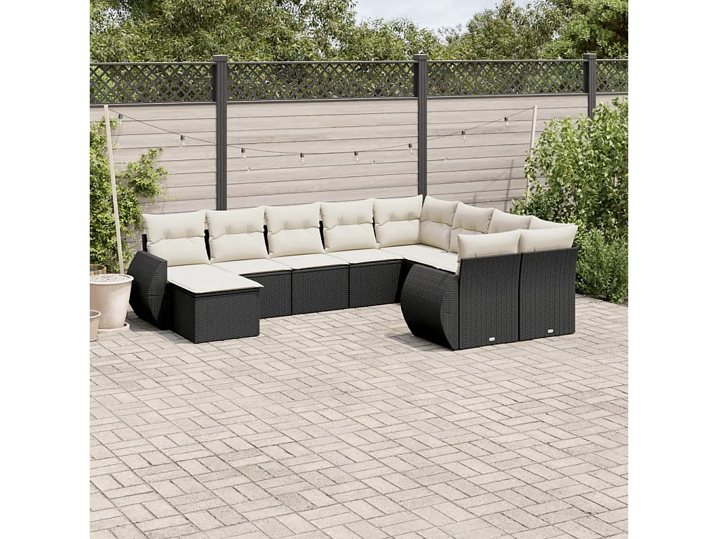 Salon de jardin 10 pcs avec coussins noir résine tressée