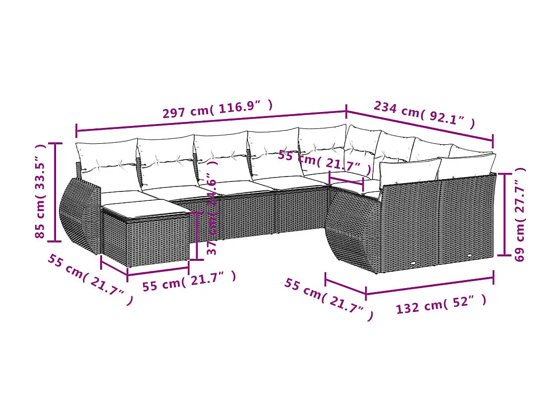 10-tlg. Garten-Sofagarnitur mit Kissen Schwarz Poly Rattan
