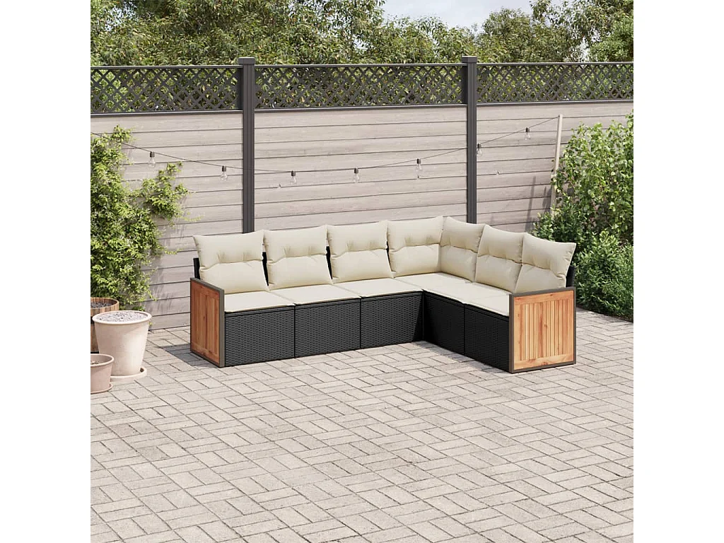 Set Divano da Giardino 6 pz con Cuscini Nero in Polyrattan