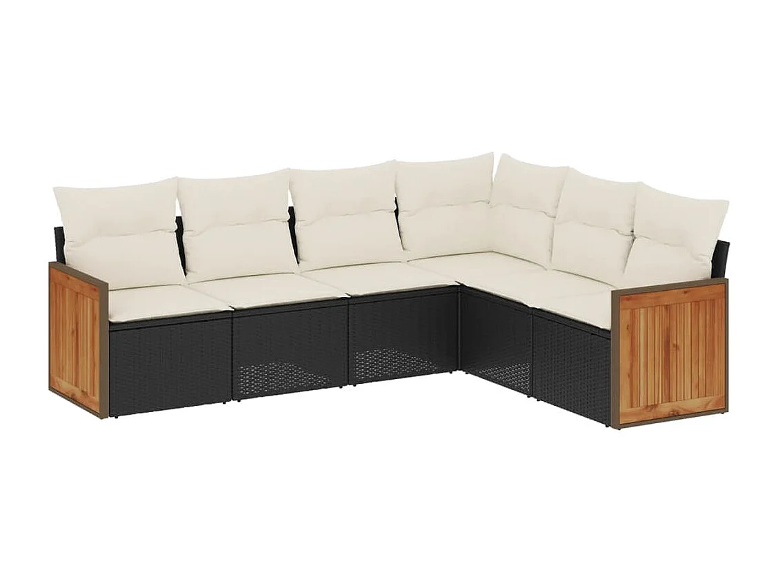 Set Divano da Giardino 6 pz con Cuscini Nero in Polyrattan