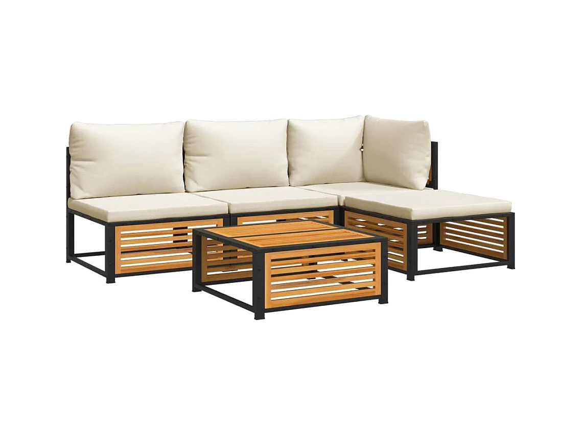 Salon de jardin avec coussins 5 pcs Bois d'acacia solide