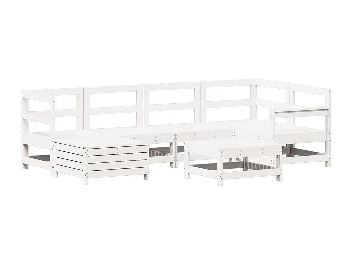 Set Divani da Giardino 7 pz Bianco in Legno Massello di Pino