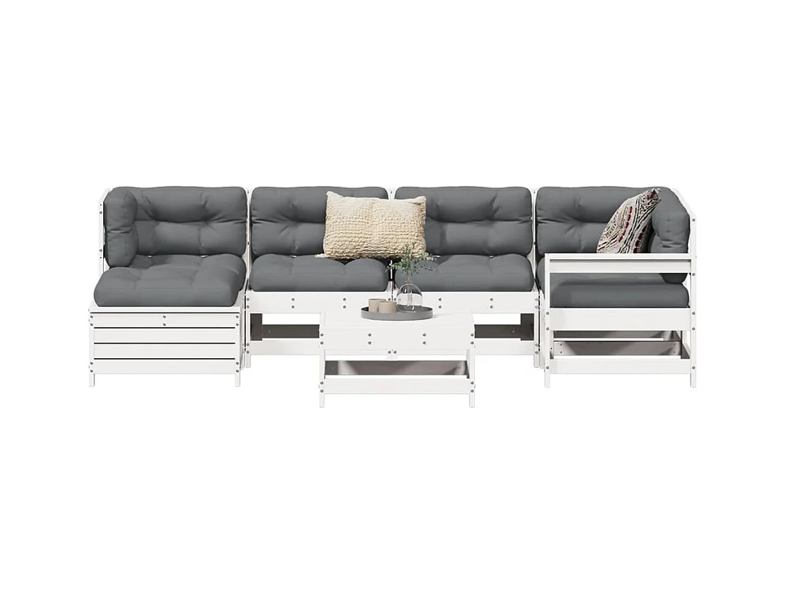 7-delige Loungeset massief grenenhout wit
