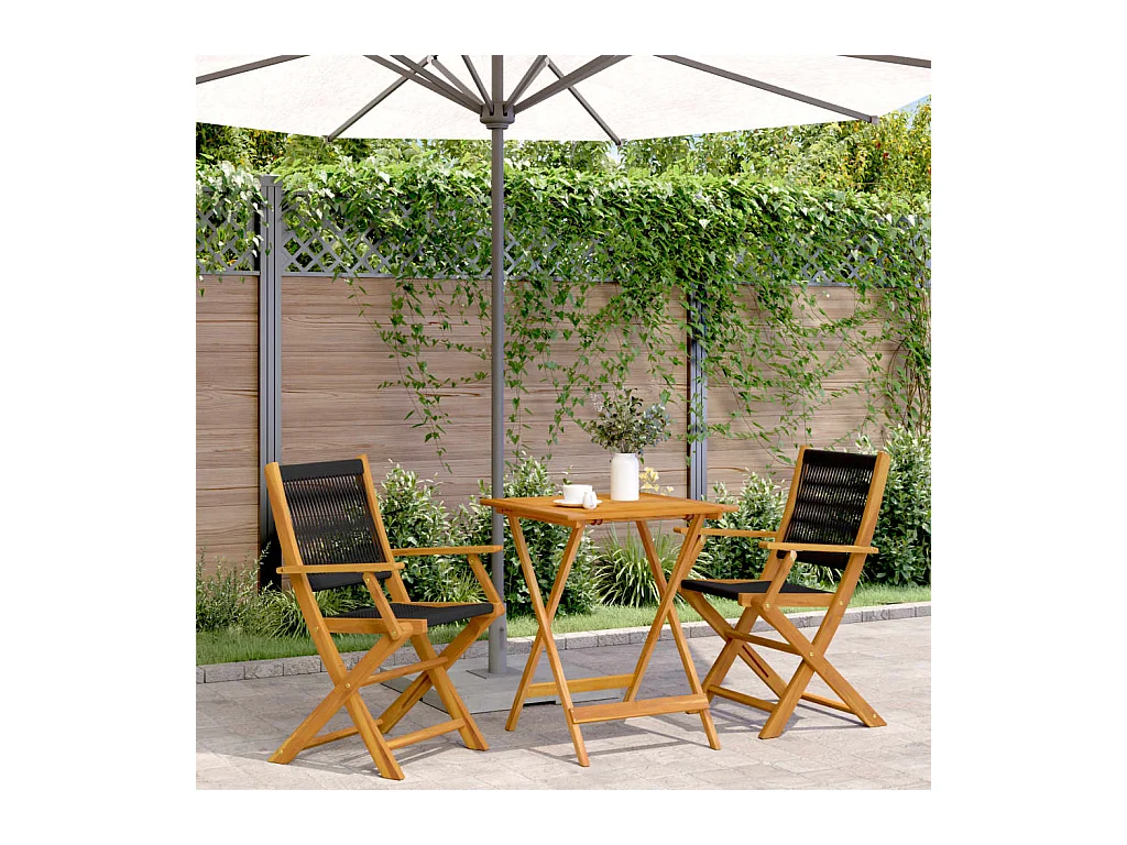 3-tlg. Bistro-Set Schwarz Polypropylen und Massivholz