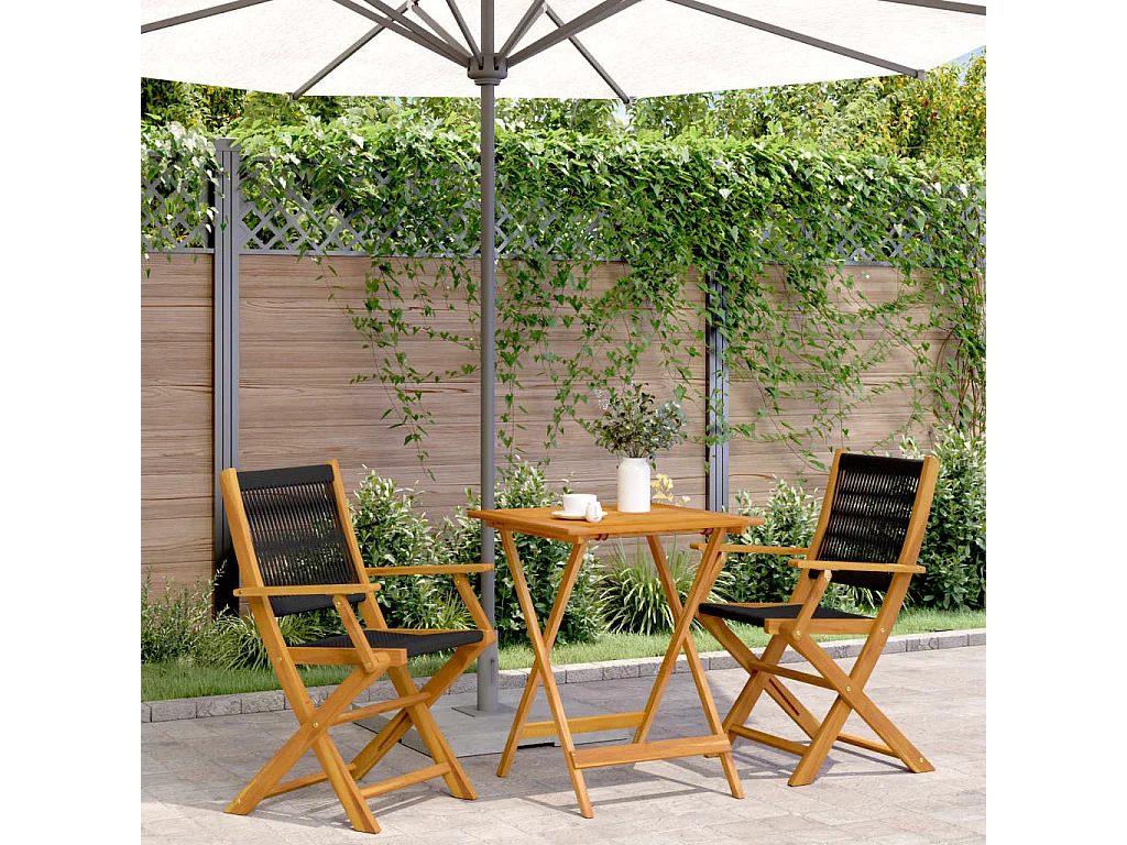 Ensemble de bistro 3 pcs noir polypropylène et bois massif