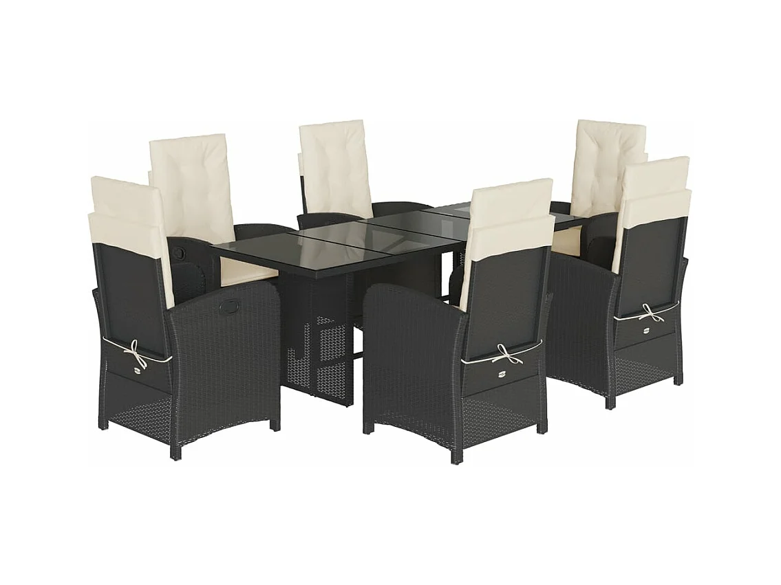 7-delige Tuinset met kussens poly rattan zwart