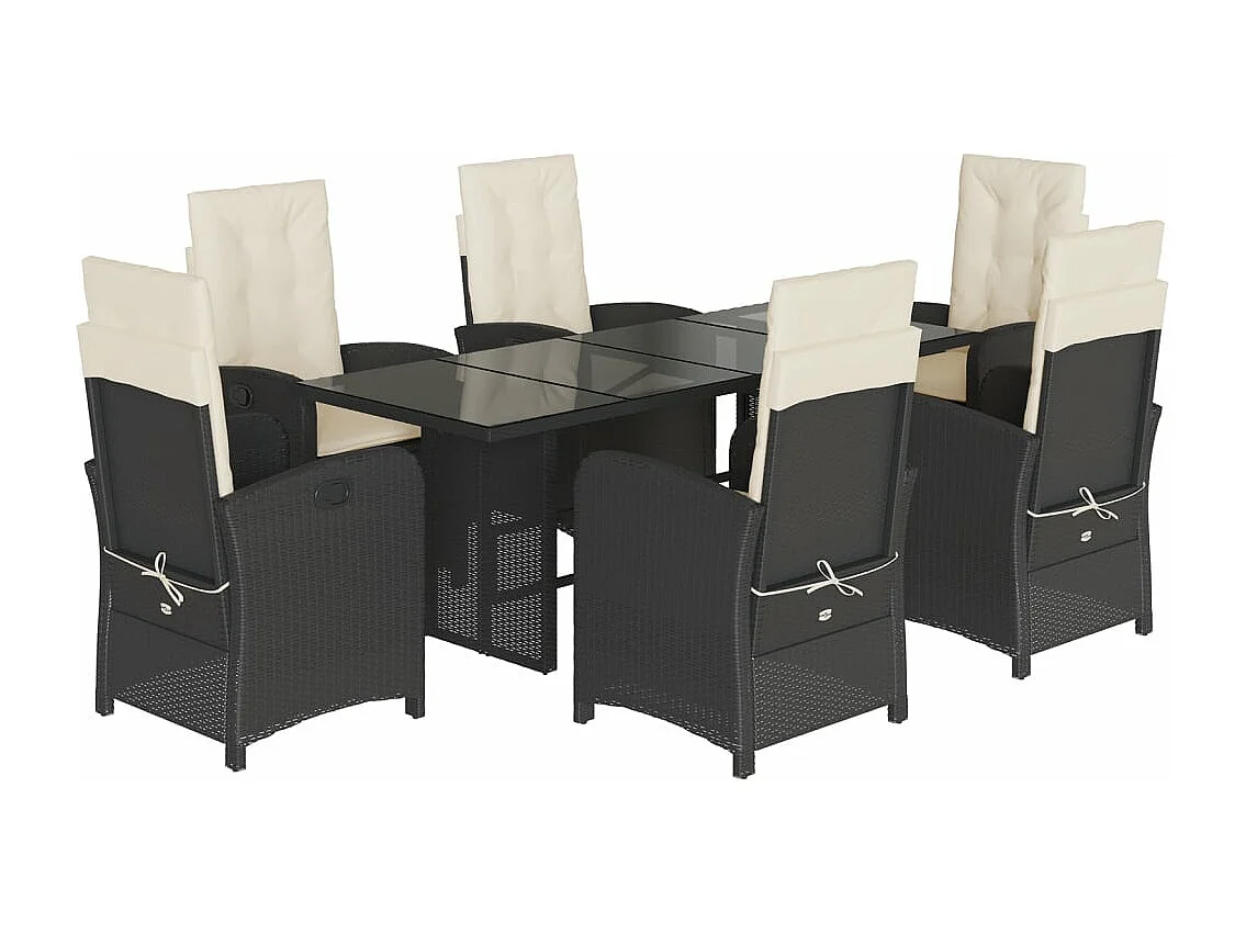 7-delige Tuinset met kussens poly rattan zwart