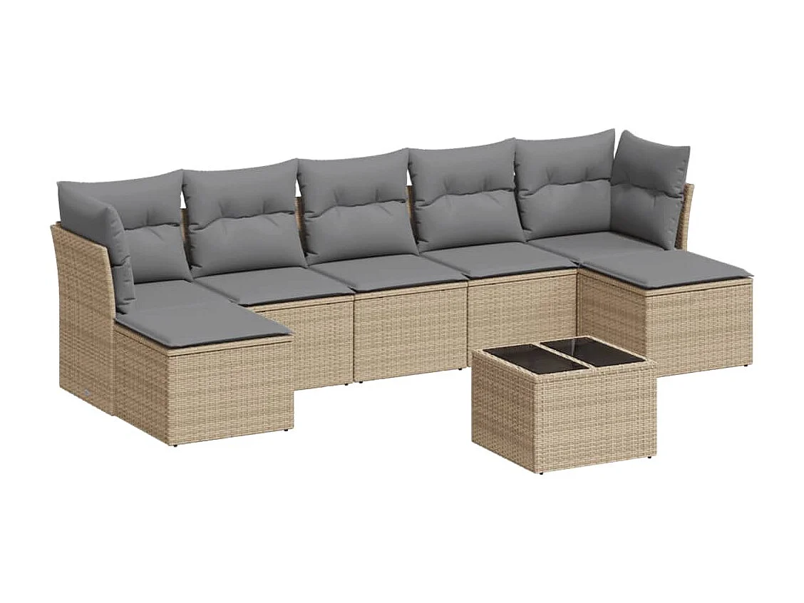 Salon de jardin avec coussins 8 pcs beige résine tressée