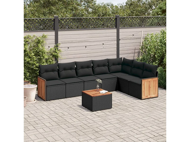 8-tlg. Garten-Sofagarnitur mit Kissen Schwarz Poly Rattan