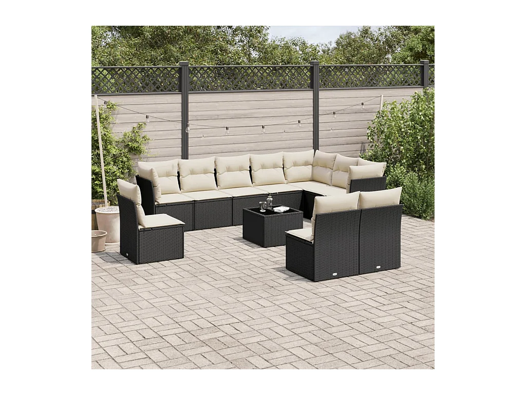 Set Divani da Giardino 11 pz con Cuscini in Polyrattan Nero