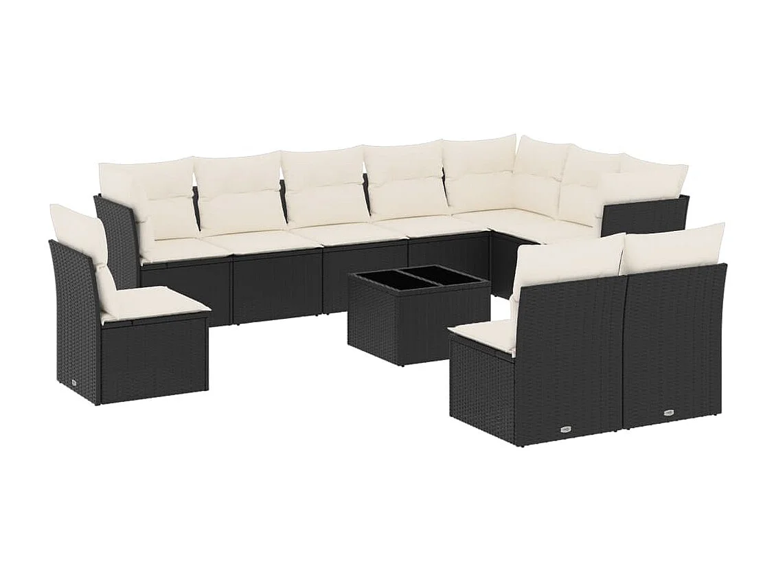 Salon de jardin 11 pcs avec coussins noir résine tressée
